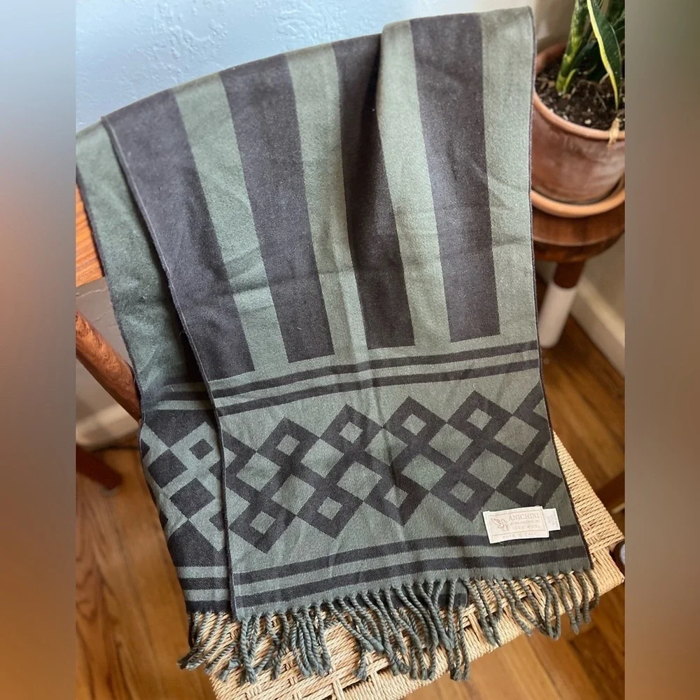 ANICHINI 100% Wool Italian Woven Scarf – Geometric Jacquard